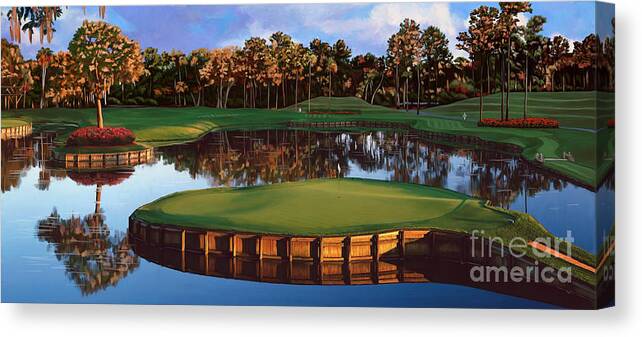 Awgrass 17th Hole Canvas Print featuring the painting Sawgrass 17th Hole #3 by Tim Gilliland