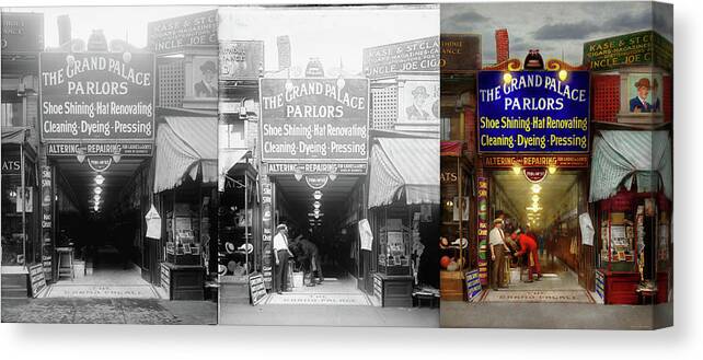 Color Canvas Print featuring the photograph Shoeshine - The Grand Palace Parlors 1922 - Side by Side by Mike Savad