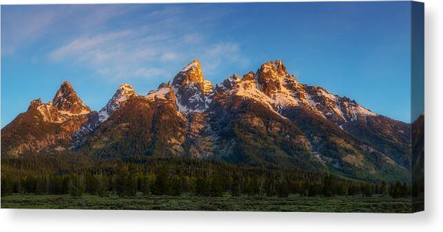 Landscape Canvas Print featuring the photograph Teton's First Light by Darren White