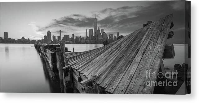 Twisted Pier Canvas Print featuring the photograph The Twisted Pier Panorama BW by Michael Ver Sprill