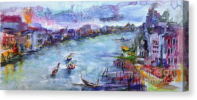 Italy Canvas Print featuring the painting Venice Festivities Travel Italy Watercolor and Ink by Ginette Callaway
