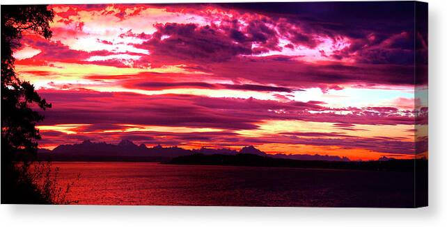 Red Sky Panorama Canvas Print featuring the photograph Whidbey Red Sky Morning by Mary Gaines