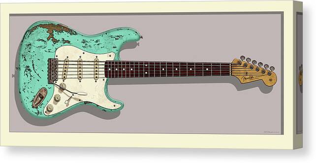 Stratocaster Canvas Print featuring the digital art Seafoam Green Stratocaster #1 by WB Johnston