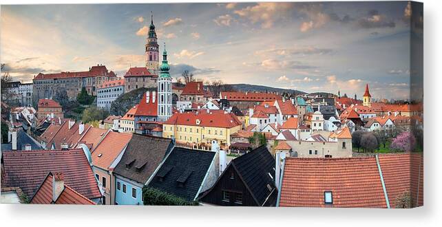 Landscape Canvas Print featuring the photograph Cesky Krumlov. Panoramic Aerial by Rudi1976