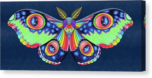 Midnight Rainbow Moth Canvas Print featuring the digital art Midnight Rainbow Moth by Hello Angel