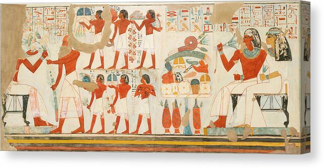 Ancient Canvas Print featuring the painting Offerings, Tomb Of Djehutyemheb by Science Source