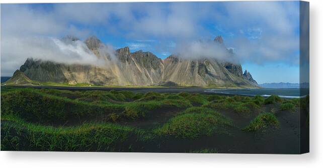 Iceland Canvas Print featuring the photograph Vestrahorn Panorama by Amanda Jones
