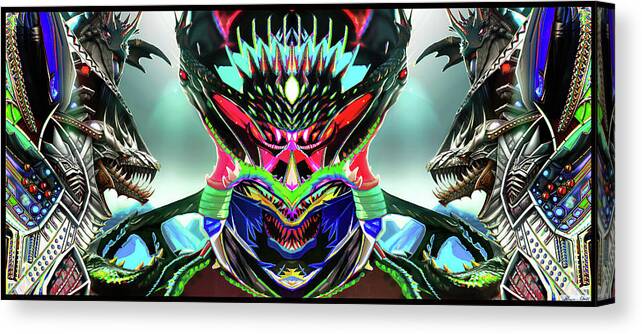 Monster Canvas Print featuring the digital art Alien vs the mech dragons by Shawn Dall