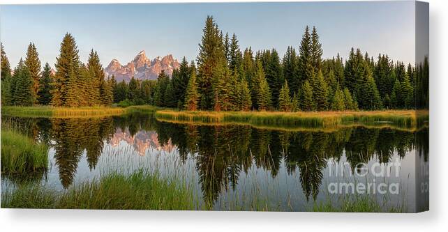 Morning Canvas Print featuring the photograph Morning Reflection- Grand Teton National Park by Bret Barton