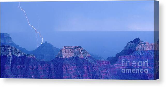 Dave Welling Canvas Print featuring the photograph Panorama Lightning Strike North Rim Grand Canyon Np Ar by Dave Welling