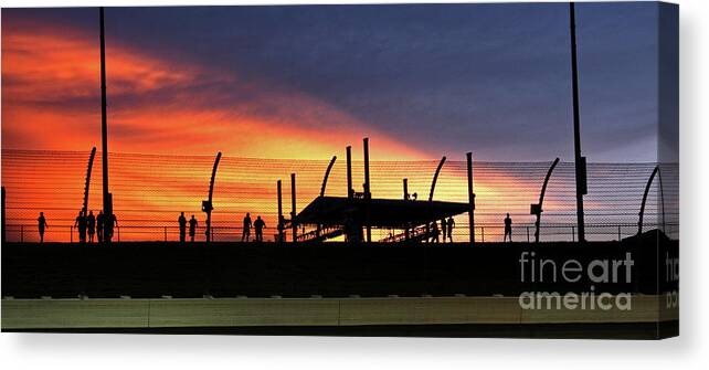 Race Canvas Print featuring the photograph Race Fans silhouetted against Sunset by Pete Klinger