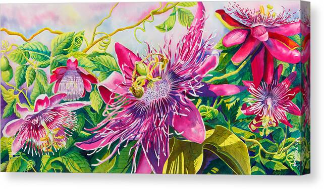 Passionflower Canvas Print featuring the painting Passionflower Party by Janis Grau