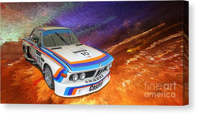 1973 Canvas Print featuring the digital art 1973 BMW 3.0 CSL Batmobile Touring Car by Roger Lighterness
