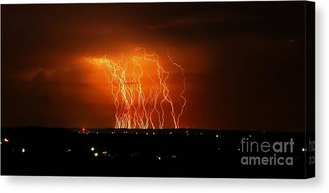 Michael Tidwell Photography Canvas Print featuring the photograph Amazing Lightning Cluster by Michael Tidwell