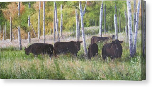 Black Angus Canvas Print featuring the painting Black Angus Grazing by Tammy Taylor