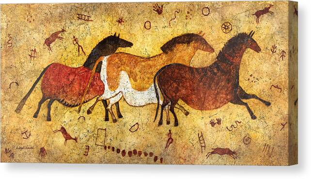 Cave Canvas Print featuring the painting Cave Horses by Hailey E Herrera