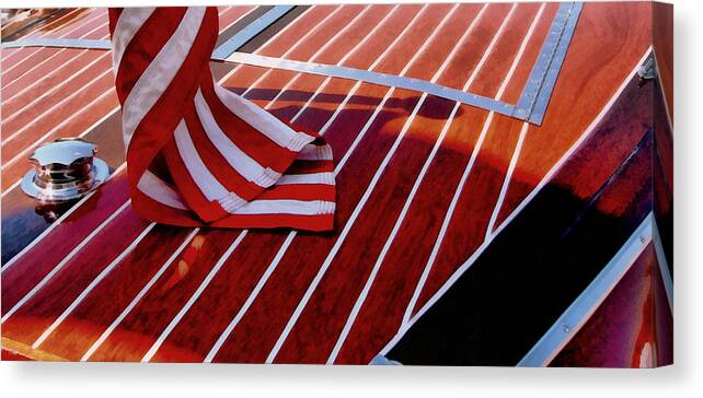 Classic Boat Canvas Print featuring the photograph Chris Craft with American Flag by Michelle Calkins