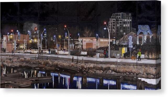 City Canvas Print featuring the painting City Lights by Bonnie Heather