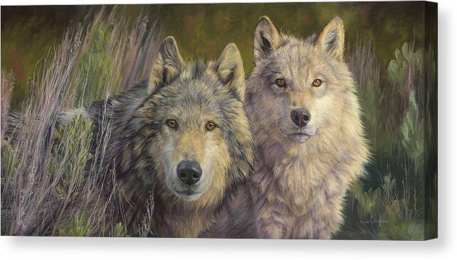 Wolf Canvas Print featuring the painting Earth Spirits by Lucie Bilodeau