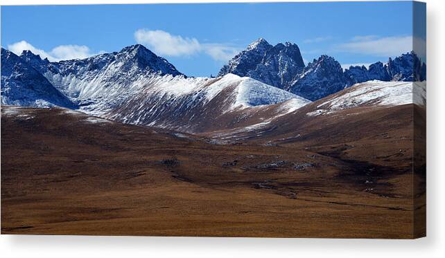 Tibet Canvas Print featuring the photograph First Snow at Plateau by Yue Wang
