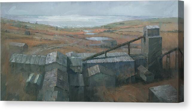 Industrial Canvas Print featuring the painting Geevor Tin Mine by Steve Mitchell