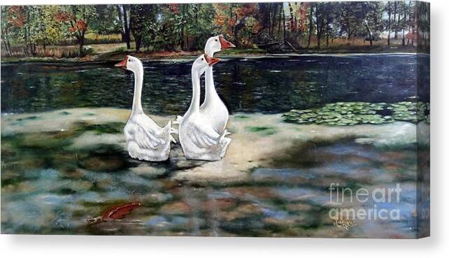 White Chinese Goose Canvas Print featuring the painting Goose Landscape by Leandria Goodman
