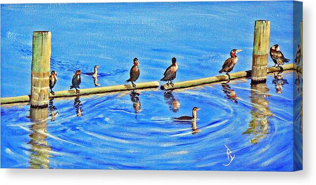 Nature Canvas Print featuring the painting Harbor Patrol by Ray Nutaitis