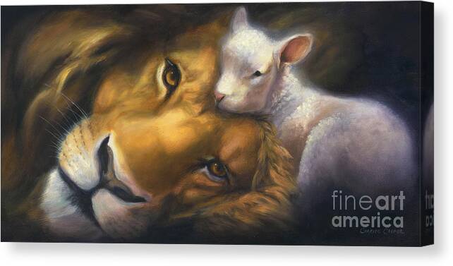 Lion And Lamb Canvas Print featuring the painting Isaiah by Charice Cooper