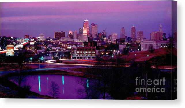 Gary Gingrich Canvas Print featuring the photograph KC Skyline-1990 by Gary Gingrich Galleries