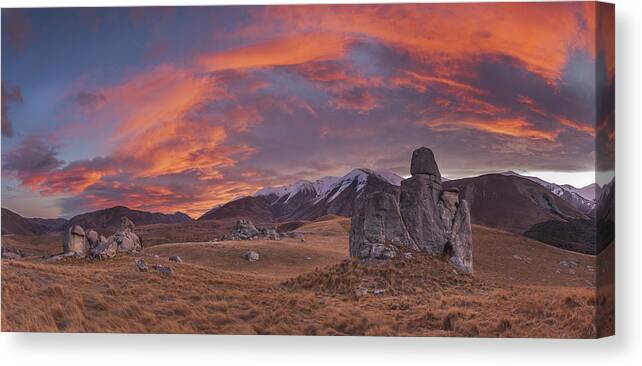 Colin Monteath Canvas Print featuring the photograph Limestone Boulders And Craigieburn by Colin Monteath