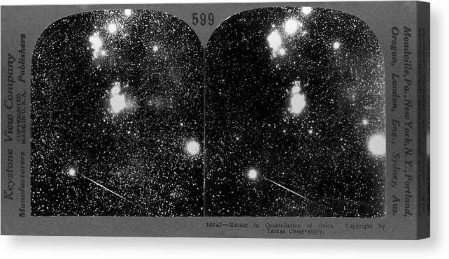 Great Nebula Canvas Print featuring the photograph Meteor In Orion In 1904 by Us Naval Observatory/science Photo Library