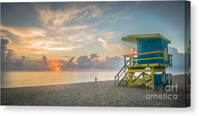America Canvas Print featuring the photograph Miami Beach - 74th Street Sunrise - Panoramic by Ian Monk