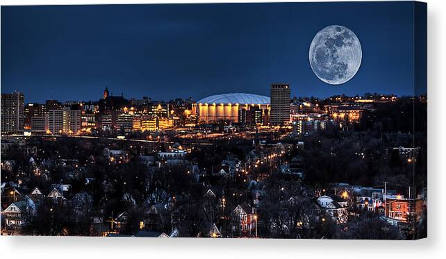 Carrier Dome Canvas Print featuring the photograph Moon Over the Carrier Dome by Everet Regal