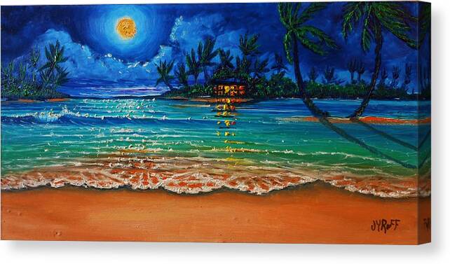 Tripod 9998 Canvas Print featuring the painting Moonlight Lagoon by Joseph Ruff