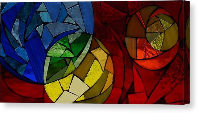 Round Canvas Print featuring the glass art Mosaic stained glass - Play by Catherine Van Der Woerd