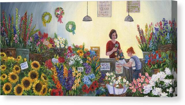 Pikes Canvas Print featuring the painting Pikes' Flower Market by June Hunt