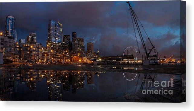 Seattle Canvas Print featuring the photograph Seattle Night Skyline by Mike Reid