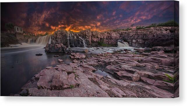 Sunset Canvas Print featuring the photograph Sioux Falls by Aaron J Groen