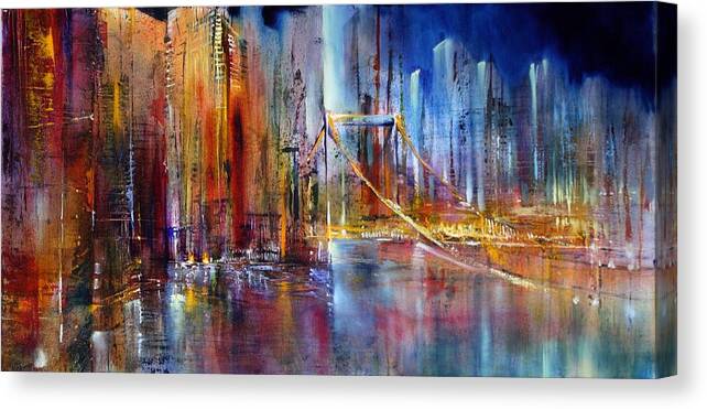 Urban Canvas Print featuring the painting Stadtansicht by Annette Schmucker