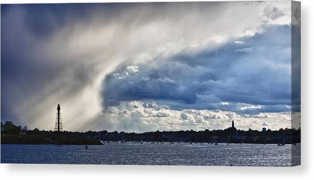 Abbot Hall Canvas Print featuring the photograph Streaming illumination on Marblehead by Jeff Folger
