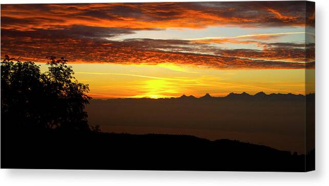 Alps Canvas Print featuring the photograph Sunrise over the Alps by Charles Lupica