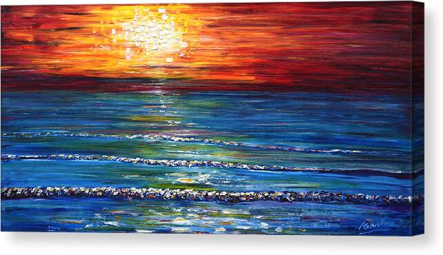Sunset Canvas Print featuring the painting Sunset Saunton Sands I by Pete Caswell