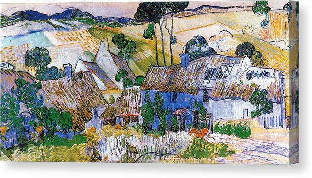 Thatched Houses In Front Of A Hill Canvas Print featuring the digital art Thatched Houses by Vincent Van Gogh