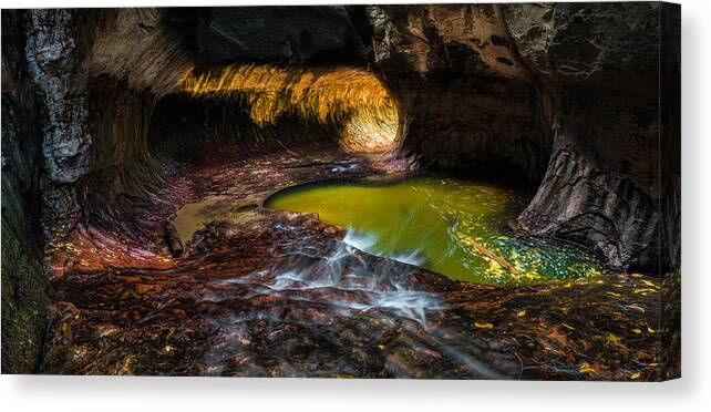 Zion Canvas Print featuring the photograph The Subway at Zion National Park - Pano Version by Larry Marshall