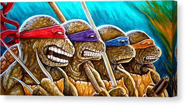 Tmnt Canvas Print featuring the painting TMNT Showdown 1 by Al Molina