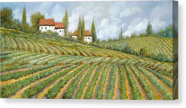 Vineyard Canvas Print featuring the painting Tre Case Bianche Nella Vigna by Guido Borelli