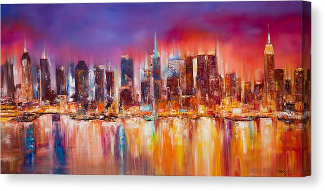Nyc Paintings Canvas Print featuring the painting Vibrant New York City Skyline by Manit