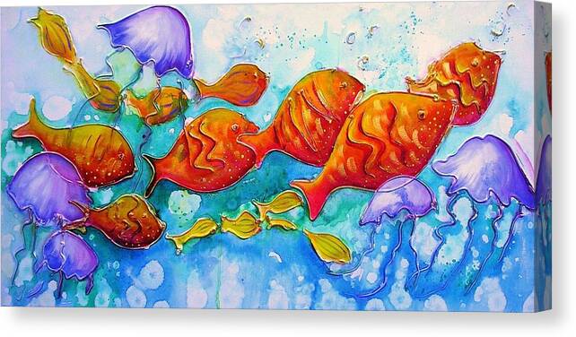 Fish Canvas Print featuring the painting Fish Abstract Painting by Chris Hobel