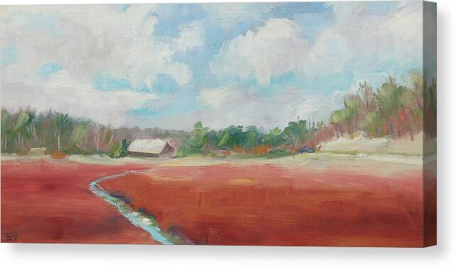 Cape Cod Canvas Print featuring the painting Mid-winter Cranberry Bog by Barbara Hageman