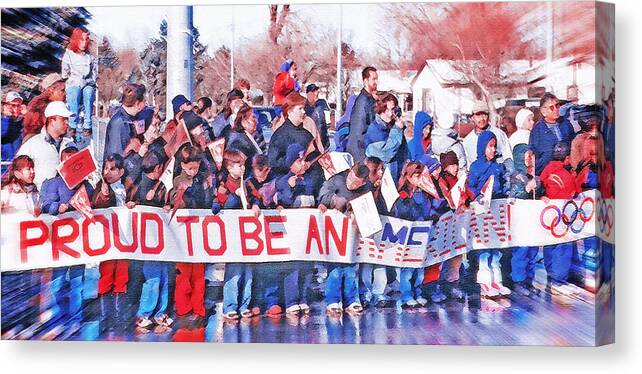 School Canvas Print featuring the photograph School Children Holding Sign - Olympic Torch Passing by Steve Ohlsen